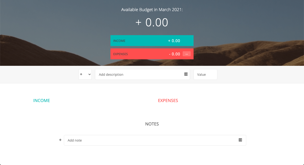 A user interface with input fields for budgeting monthly expenses.